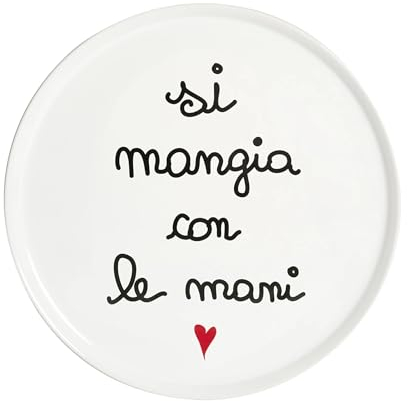 SIMPLE DAY Piatto Pizza Si Mangia con Le Mani 31,5cm Bianco Ceramica