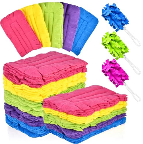 Lainballow 15 PCS Fleece Duster Refills for Swiffer, 360° Reusable Duster Refills, Washable Hand Duster with 3 Swiffer Hand Duster for Ceiling Fan Hardwoods Window Kitchen Floor Cabinet (5 Color)