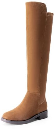 DREAM PAIRS Stivali Donna Overknee Stivali Classici da Donna sopra Il Ginocchio con Tacco Basso,Size 38.5,Cammello-Scamosciato,SDOB2409W