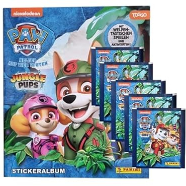 Panini Paw Serie 10 „Jungle Pups“ Patrol Sticker (2024) – 1x Sammelalbum + 5x Stickertüten (Deutsche Version)