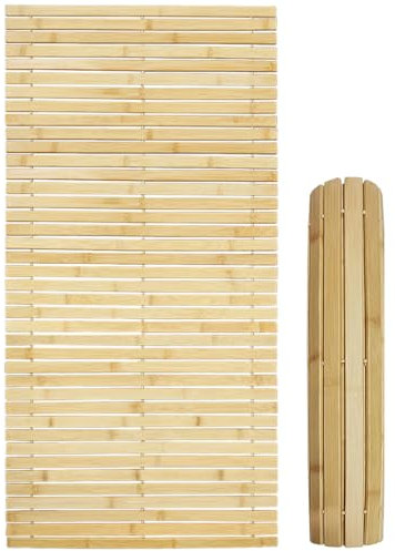 Badematte Holz Sauna Bodenrost Rollrost Fussmatte aus Bambus 100 x 50 cm, Sauna Türmatte Rollrost Fußmatte, Sauna bodenmatte/badvorleger Holz
