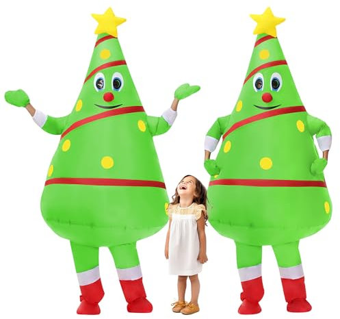 DAHAKII 2 Packs Christmas Inflatable Costume Funny Christmas Outfit Air Blow-up Costume for Adult/Christmas/Halloween/Birthday (Christmas Tree Costume)