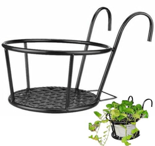 Fioriere Rotonde con Ringhiera Sospesa in Metallo, Portavasi, Cestino, Portaoggetti in Ferro, Scaffale per Recinzione, Contenitore per Balcone, Giardino, Interno Ed Esterno