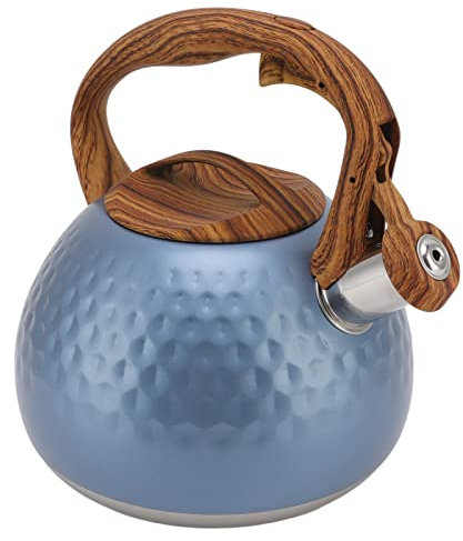 Lybunair 3L Stainless Steel Whistling Kettle, Tea Pot for Stove Top with Wood Finish Handle (Flash Blue)