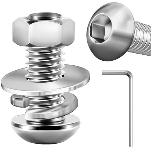 Dayalo Lot de 10 vis à tête semi-ronde M10 x 25 mm, écrous et rondelles en acier inoxydable A2 V2A, à six pans creux, filetage complet, avec clé à tête hexagonale