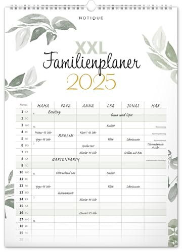 NOTIQUE Wandkalender XXL 2025 - Monatsplaner Verwendbar als Familienkalender mit 5 Spalten - Monatskalender Monatlicher Planer Kalender 33x46 cm
