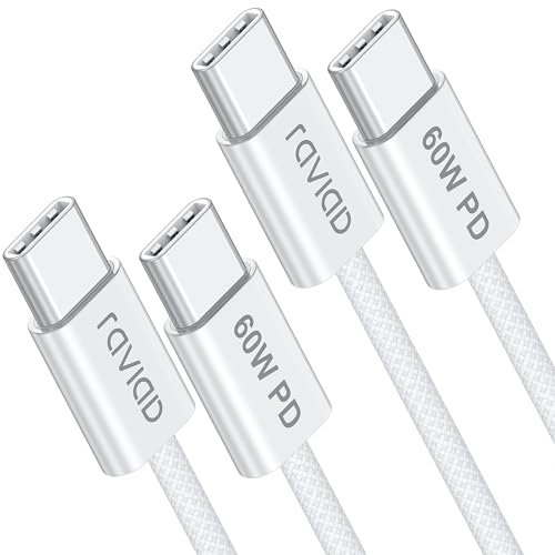 RAVIAD USB C Kabel [2Stück 1M], iPhone 15 Ladekabel 60W 20V/3A PD 3.0 Schnellladekabel für iPhone 15, Samsung S24/23/S22/S21, MacBook Pro/Air, Pad Pro/Air, Huawei - Weiß
