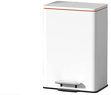 Papeleras Para Cocina Simple White Stainless Steel Trash Can with Lid for Living Room, Kitchen, Bedroom, Bathroom, Silent Foot-operated Trash Can Trashbin(A)