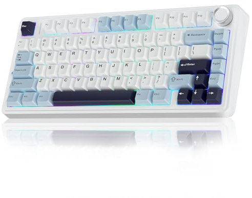 AULA F75 Mechanische Tastatur Gaming,2.4GHz/Type-C/BT5.0 Mechanical Keyboard mit Knopf,Fünfschichtige Gefüllte Struktur,RGB,QWERTY,Hot-Swap,Creamy Kabellos Gaming Tastatur 75 Prozent (Gletscherblau)