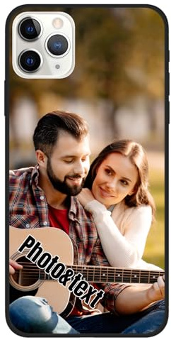 Personalisierte Handyhülle für iPhone 11 Pro Max Hülle Personalisiert Foto Bild Digital individuelles Custom Logo Text Namen Schutzhülle Silikon Schwarz Ultradünn Case Umfassender Schutz Kratzfest