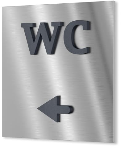 Urhome WC Toiletten Schild aus V2A Edelstahl 120x120-230x230mm Anthrazit Metallic Pfeil rechts links - Piktogramm Türschild rostfrei - Herren Damen Toilette Infoschild für Wand Tür Innen Außen