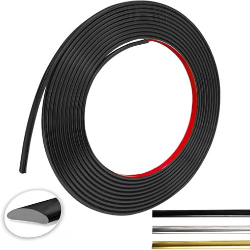 Moulure Adhesive Murale Noir 8 M x 8 mm x 3 mm, Flexible PVC Moulure Murale pour Calfeutrage et Garniture, Baguette de Finition pour Mur, Porte, Plafond, Sol, Armoire, Meubles (Noir, 8M)