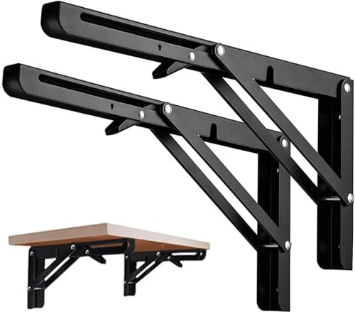 Équerre Pliante 300mm, 2 consoles rabattables pour table et supports muraux - capacité de charge 60 kg (noir)