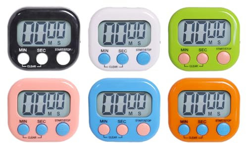 Abiyou 6PCS Minuteur de Cuisine Magnetique, Chronometre Minuteur Magnétique avec Écran LCD, Mini minuteur Cuisine, Chronomètre Minuterie Aimanté, Digital Time Timer, pour Cuisine, Gymnase(6 Couleurs)