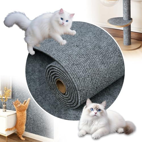 Livelynine Kratzmatte Selbstklebend Katze Hellgrau Katzen Kratzmatte Meterware 40CMx2M Kratzteppich Katze Selbstklebend Wand Sofa Kratzfolie Katzen Selbstklebende Möbel Türen Couch Kratzschutz Grau