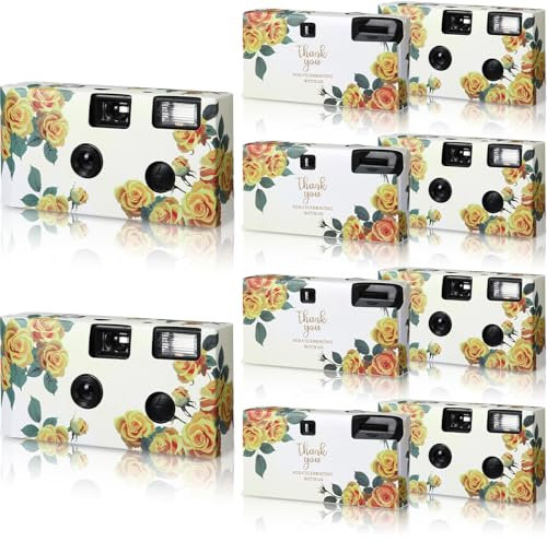 Kanayu 10 Pack Disposable Camera for Wedding Floral 35mm Single Use Film Camera with Flash One Time Use Camera for Anniversary Concert Travel Camp Party Supply Gift Honeymoon (Yellow Rose)