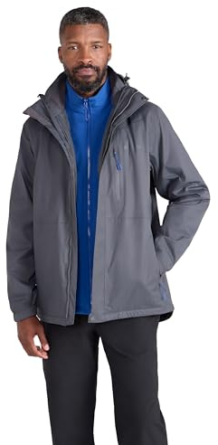 Mountain Warehouse Bracken Extreme Mens 3 in 1 Waterproof Jacket – Adjustable Mens Coat, Warm Rain Jacket, Headphone Compatible Outerwear – Spring Summer, Camping Alloy Grey L