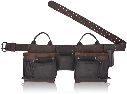 TRUTUCH Brown Combine Leather Tool Belt | 11 Pockets Carpenter Tool Bag | Tool Pouch | Handyman | Belts For Men | Drywall Tool Belt | Construction | Framers | Electrician