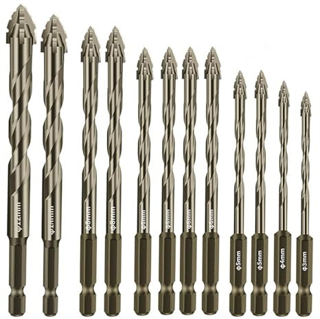 Juego de 12 brocas excéntricas para dientes de sierra con 4 filos, broca dentada de cuatro filos, vástago hexagonal de 1/4, broca multifunción de alta dureza para vidrio, cerámica, madera y metal (3