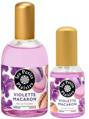 Les Petits Plaisirs - Lot Eau de Toilette Violette Macaron 110ml + 30ml, Fleuri et gourmand, Eau de toilette femme,coffret cadeau sucré et réconfortant, Made in France, 110ml, 30ml