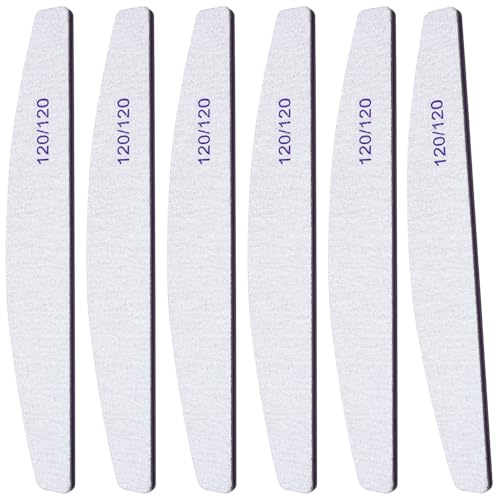 6Pcs Washable Professional Nail Files, 120/120 Grit Double Sided Nail Files for Natural Gel and Acrylic Nails, Half-Moon Fingernail File Manicure Tools Nails Buffing Block for Home Salon