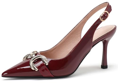 Decolleté Donna Vernice Slingback, Tacco A Spillo 7cm con Fibbia Metallizzata - per Ufficio & Matrimonio,Burgundy,39 EU