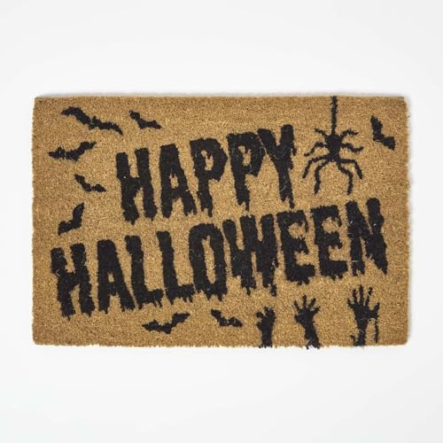 HOMESCAPES Coir Doormats, Halloween Door Mats Outdoor, Non Slip PVC Backing, Durable Heavy Duty Dirt-Trapper, Welcome Mat Indoor Outdoors Use for Home Front Entryways & Entrances, Bats & Spiders