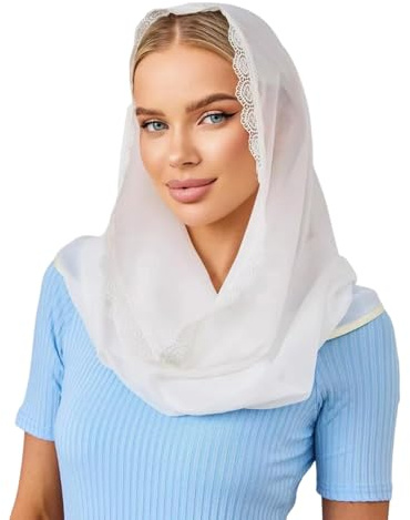 Diogeynu Eleganter Schal mit zarter Spitzenkante für katholische Frauen, Mädchen, Taufe, Kommunion, Vatikan, Besuche, katholische Mantilla, für Frauen