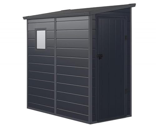 Jôbu Abri de Jardin Adossé en Résine Anthracite 2,09m² | Rangement Extérieur avec Kit de Fondation | Porte Verrouillable, Fenêtre, Aération, Structure Acier Galvanisé