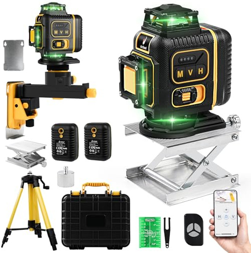 16 Linien Kreuzlinienlaser mit Stativ, Selbstnivellierung 4 x 360 Grad Grünlaser Kreuzlaser, Vertikale/Horizontale Laser, 2 x Batteriem, Laser-Wasserwaage für Baustellen Inneneinrichtung Fliesen DIY