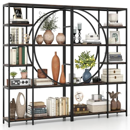 COSTWAY 2er Set Geometrisches Bücherregal, Büroregal mit offenen Holzregale & Metallrahmen, Standregal industriell, Aufbewahrungsregal für Wohnzimmer & Arbeitszimmer