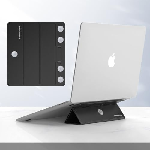 Orco Multifunctional Magnetic Laptop Stand - Ultra-Thin Foldable PU Leather Invisible Riser for 11-17” MacBook & Tablets - Ergonomic 15° Angle, Portable Mouse Pad & Cooling Bracket - Anti-Slip