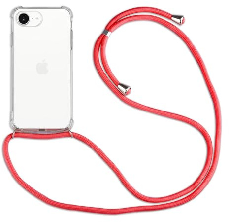 betterfon Handykette kompatibel mit iPhone 17E und iPhone 16E - Hülle mit Band zum Umhängen, Transparentes Silikon Case mit Kordel, Schutzhülle verstellbar,Rot