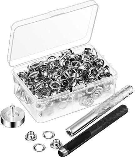 Grommet Werkzeug Kit, Grommet Einstell Werkzeug und 100 Sets Grommet Ösen mit Aufbewahrungsbox (1/4 Zoll Innen Durchmesserr)