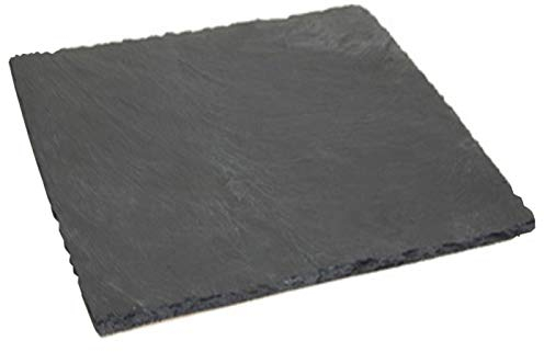 Acan Tradineur - Plato de Pizarra Cuadrado, Bandeja para hosteleria, Servicio y degustación, Canto rústico, Tabla de Piedra Natural para Servir Aperitivos - 15 x 15 cm