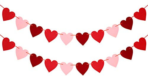 Filz-Herzgirlande – Valentinstag-Dekorationen – Valentinstag-Banner – kein Basteln – Hochzeit, Jahrestag, Geburtstag, Party-Dekorationen – Rot, Rosa und Rosarot