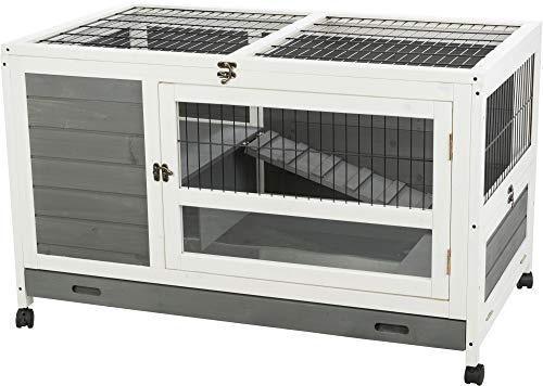 Trixie Natura Small Indoor Rabbit Hutch, Pet House for Rabbits and Guinea Pigs, Bunny Cage on Wheels, Pull Out Tray