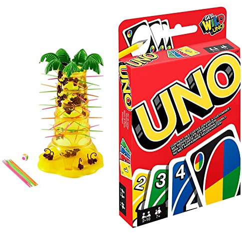 Mattel Games 52563 - S.O.S. Affenalarm Kinderspiel ab 5 Jahren & W2087 - UNO Kartenspiel und Gesellschaftspiel, geeignet für 2-10 Spieler, Kartenspiele und Gesellschaftsspiele ab 7 Jahren