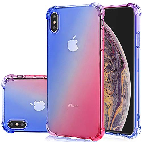 Gufuwo Hülle für iPhone XS Max, für Apple XsMax Case Niedliche Verlauf Hülle Schlanke Kratzfeste TPU-Schutzhülle mit Stoßdämpfung Transparente weiche Handyhülle für iPhone XS Max blau/rosa