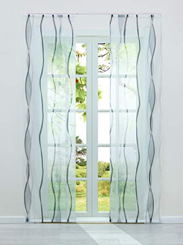 HeichkelL 2 Stück Voile Bedruckte Schiebegardine »Perlendruck« Halbtransparenter Flächenvorhang Hochwertiger Schiebevorhang mit Klettband und Beschwerungsstangen Grau BreitexHöhe 57x225 cm