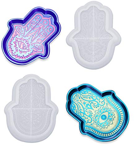 iSuperb 2 pièces Moulle Résine Epoxy Hamsa Main Moulle Silicone Plateau Hamsa Hand Resin Molds pour DIY Main Plateau Artisanales Décorations