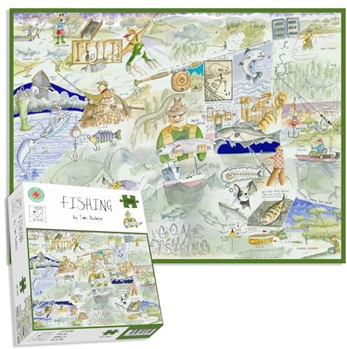 Tim Bulmer's 1000-Piece Fishing Jigsaw Puzzle Age 12+ – Fun, Fish-Filled Illustration with Grayling, Trout, Carp, and More – Perfect for Fishing and Puzzle Enthusiasts