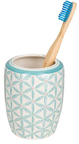 Tranquillo Zahnbürstenhalter Retro, für 2 Zahnbürsten und eine Tube aus Keramik, 8 x 8 x 11 cm