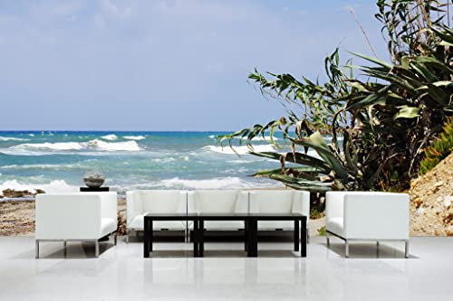 Glücksvilla - Fototapete, selbstklebend (600 x 300 cm (BxH) - div. Maße - Vlies-Tapete XXL Wand-Deko - Kreta - wilder Strand - Griechenland Insel Oleander Küste Mittelmeer Fotografie x