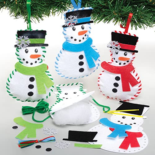 Baker Ross FE949 Schneeman Nähset für Kinder - 3er Pack, Bastelset zum Nähen für Kinder, Weihnachtsbastelsets, Bastelideen für Weihnachten, Weihnachtsgeschenke für Kinder