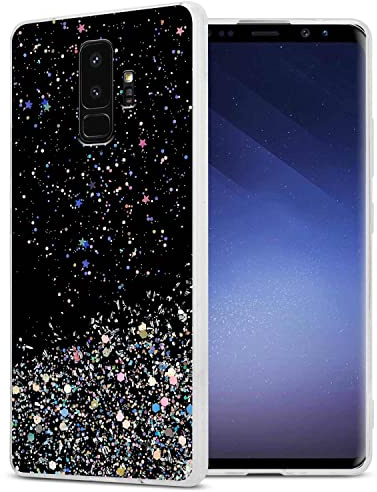 Cadorabo Hülle kompatibel mit Samsung Galaxy S9 Plus Rundumschutz TPU Silikon Case Mädchen Glitzer Strass Design Slim Kratzfest Weiche Gummi Bling Schutzhülle für Samsung Galaxy S9 Plus in Schwarz