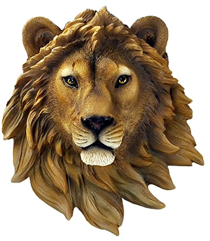 3D Wald Tierkopf Wandskulptur,Löwe Leopard Bär Kopf Tier Statuen Wanddeko aus Rasin Handwerk,Skulptur Wandfigur Rustikale Kopf ?Dekofigur für Schlafzimmer Wohnzimmer Zuhause Büro Bar Dekoration (Löwe)