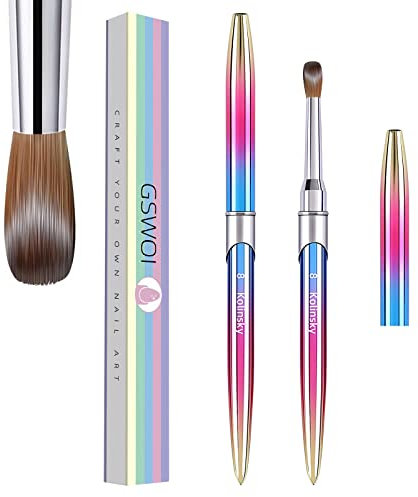 100% Kolinsky Acrylic Nail Brush Size 8,3D Nail Brushes for Acrylic Application Pure Handmade Round Shape,Professional Nail Art Brush Manicure for Women (#8)