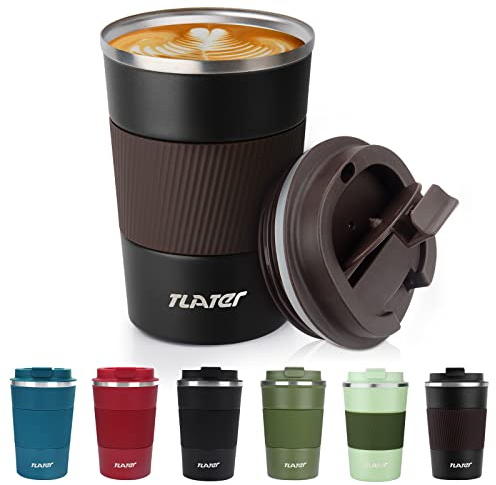 Tlater Tasse de voyage, tasse à café isotherme avec couvercles anti-fuite, réutilisable, tasse à café de voyage de voiture, tasse à café isotherme à double paroi en acier inoxydable