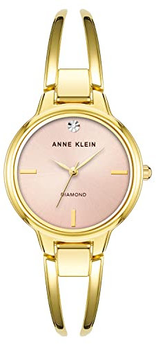 Anne Klein - Orologio da donna a bracciale rigido, con quadrante con vero diamante, Oro/Rosa
